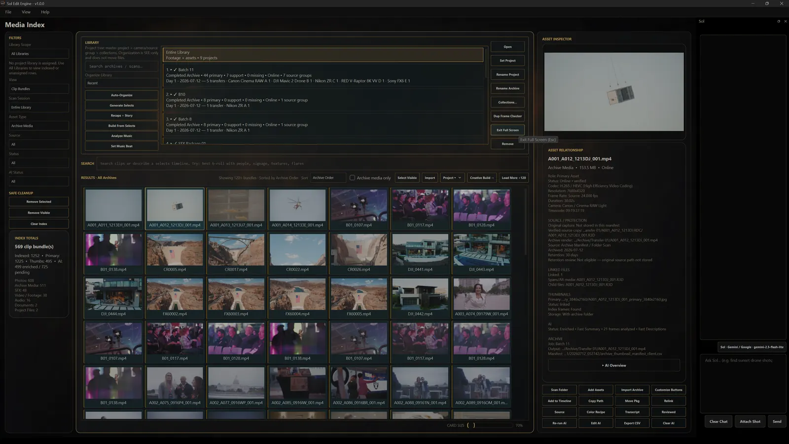 SEE Media Index displaying searchable footage and source details
